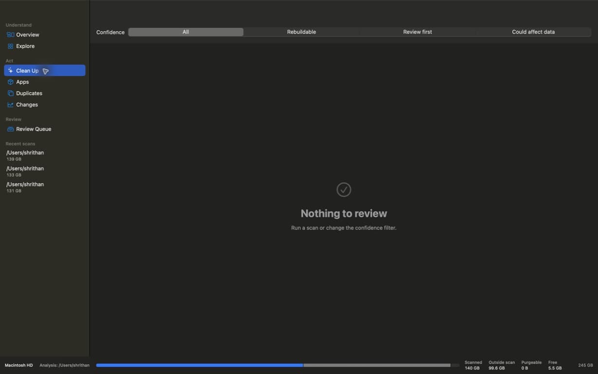 VolTally Clean Up view with evidence for a storage recommendation